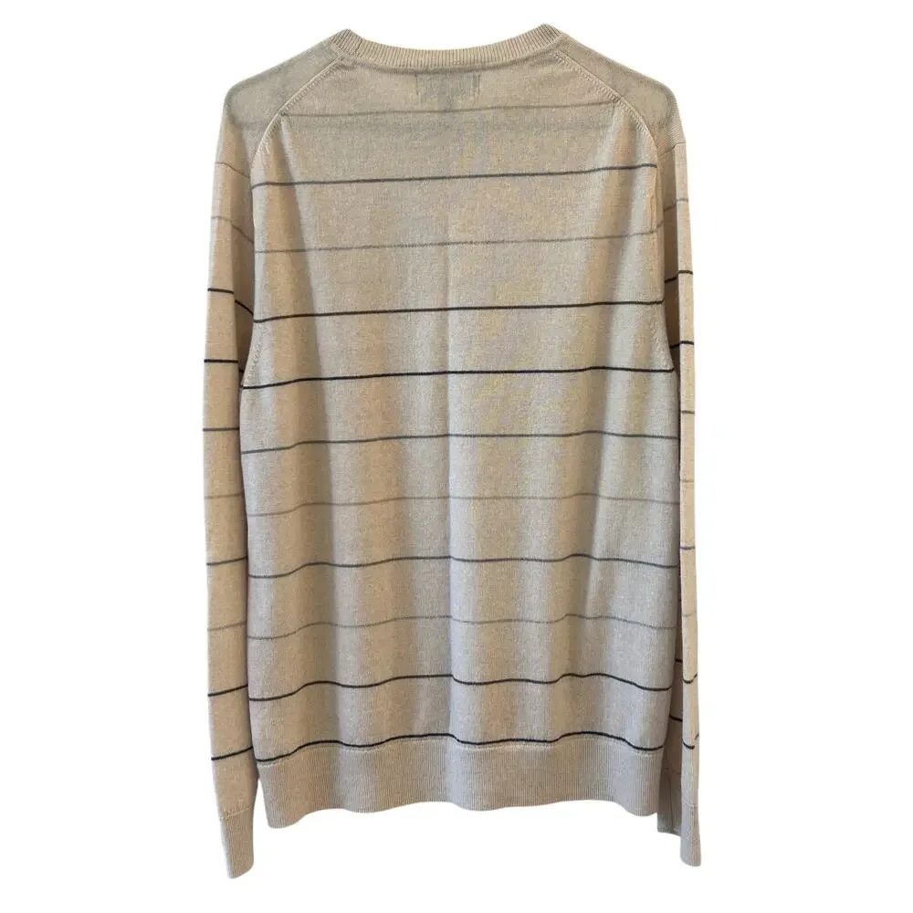 Banana Republic Men’s XL 100% Merino Wool Striped Crewneck Sweater Ivory Gray